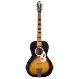 1960s Kay small bodied acoustic guitar, made in USA; Finish: sunburst, minor imperfections;