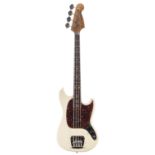 Fender Mustang Bass guitar, crafted in Japan, circa 2003, ser. no. Q0xxxx8; Finish: blond;