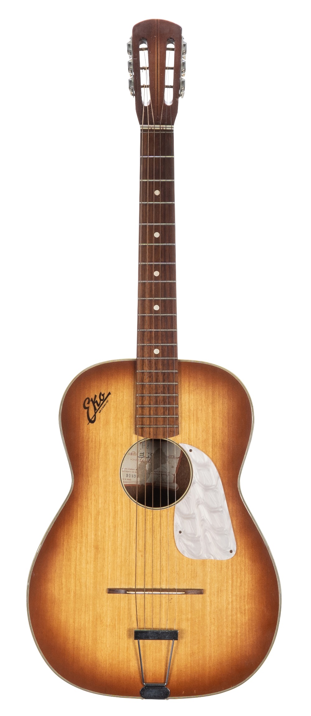 Eko small bodied acoustic guitar, made in Italy; Finish: sunburst, minor imperfections; Fretboard: