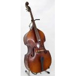 Czechoslovakian three-quarter size double bass, length of back 44", soft case