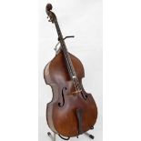 Old three-quarter size double bass, length of back 44 1/2", soft case