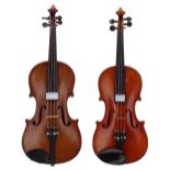 Late 19th century German three-quarter size violin, 13 3/16", 33.50cm; also a contemporary three-