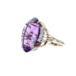 Large impressive amethyst and diamond yellow gold cocktail ring, the amethyst measuring 28mm x 23mm,