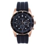 Bulova rose gold plated chronograph gentleman's wristwatch, ref. 98A192, quartz, rubber band,