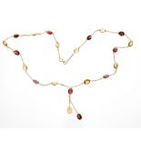 Citrine and garnet 14k necklet, 8.7gm, 20" long