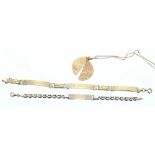 18k necklace and two piece pendant, 7.6gm; 18k bracelet, 9.5gm, 14k bracelet, 5.4gm