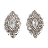 Fine pair of marquise shaped diamond cluster earrings, with marquise rose-cut centre stones each