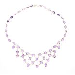 14k amethyst set necklet, 8.5gm, 17" long