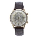 LeCoultre Memovox World Timer 10k gold filled gentleman's wristwatch, circa 1960s, circular silvered