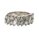 Fancy 18k white gold diamond band ring, with baguette and round brilliant-cut diamonds, 1.80ct