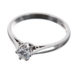 Platinum solitaire diamond ring, round brilliant-cut, 0.40ct approx, clarity SI1, colour H-I, 4.5gm,