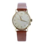 Omega 14k gentleman's wristwatch, circa 1956, serial no. 15088689, circular silvered dial with