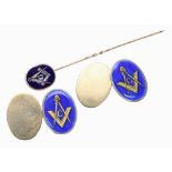 Masonic Interest - pair of blue enamel 9ct oval cuff links, London 1958, 5.4gm; together with a