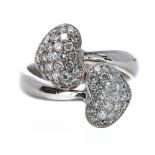 Good 18k white gold double heart pavé diamond ring, width 21mm, 11.6gm, ring size T