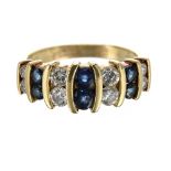 18ct yellow gold sapphire and diamond ring, with six round sapphires and eight round brilliant-cut