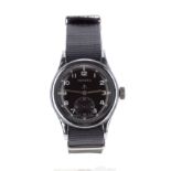 Vertex WWII Military issue stainless steel gentleman's wristwatch, circular black dial with Military