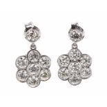 Good pair of 18k white gold diamond cluster earrings, round brilliant-cut, estimated 2.00ct