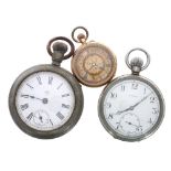 18k lever engraved fob watch, 32.9gm, 34mm; together with a Florida nickel cased lever pocket watch,