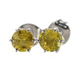 Pair of 18ct white gold yellow sapphire ear studs, 0.90cat approx, 1.2gm, 6mm