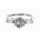 Good platinum three stone diamond ring, the round brilliant-cut centre stone 1.20ct approx,