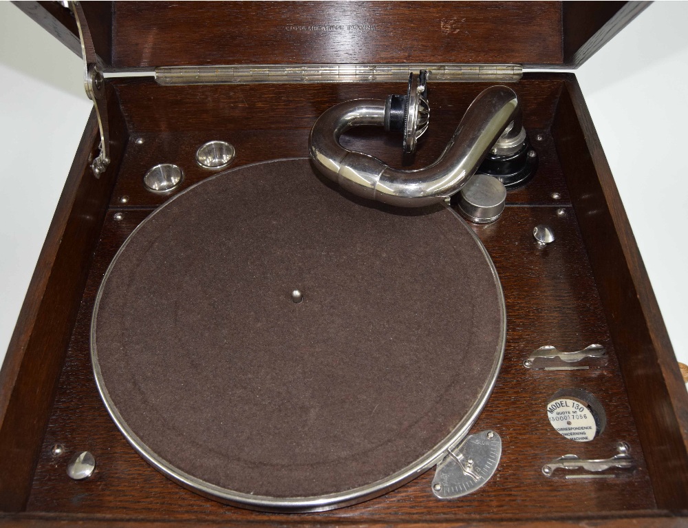 HMV model 130 salon gramophone, within a stepped oak square case with hinged lid over front - Image 2 of 2