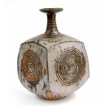 John Buchanan of St Ives - large contemporary studio ceramic vase, with ring turned flaring neck