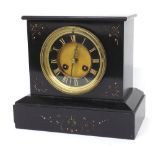 Edwardian black slate two train mantel clock, 8" high