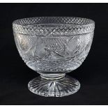 Heavy cut glass circular pedestal bowl, 8" high, 9" diameter