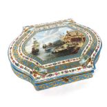 Russian style porcelain and gilt metal mounted box, on a powder blue ground with multiple floral