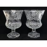 Pair of heavy cut glass vases upon octagonal supports, 10.5" high (2)