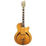 1950s Arnold Hoyer acoustic archtop guitar, made in Germany; Finish: blond, two repaired cracks to