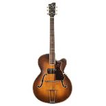 1950s Hofner President archtop guitar, ser. no. 5x3; Finish: brunette, lacquer checking, heavy