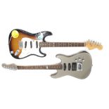 Squier by Fender Affinity Series Stratocaster electric guitar, with upgraded Entwistle White