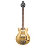 1990s Aria Pro II PE-Series electric guitar; Finish: gold top, various scratches and marks to the