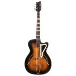 1950s Migma Meister acoustic archtop guitar; Finish: sunburst, lacquer cracks and scratches,