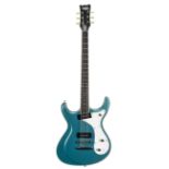 Eastwood Side Jack Baritone electric guitar, made in China; Finish: metallic blue; Fretboard: ebony;