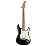 Squier by Fender Affinity Series Strat electric guitar, made in China, black finish with various