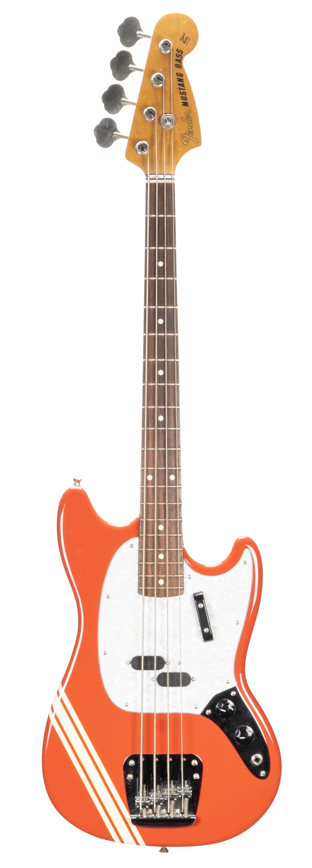 Fender Mustang bass guitar, made in Japan, ser. no. U08xx41; Finish: Competition Stripe Red, minor