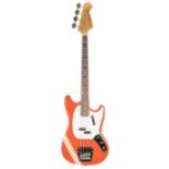 Fender Mustang bass guitar, made in Japan, ser. no. U08xx41; Finish: Competition Stripe Red, minor