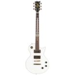 2008 YS iRock electric guitar; Finish: white; Fretboard: rosewood with sword inlay; Frets: good;