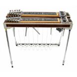 ABM Custom 2 pedal steel guitar comprising two ten string boards, eight foot pedals and five knee