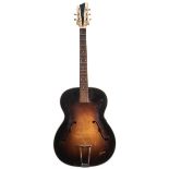 1950s Isana acoustic archtop guitar in need of some attention; Finish: sunburst, some lacquer