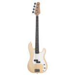 Precision style bass guitar made from a good quality kit, natural finish; together with a Flight