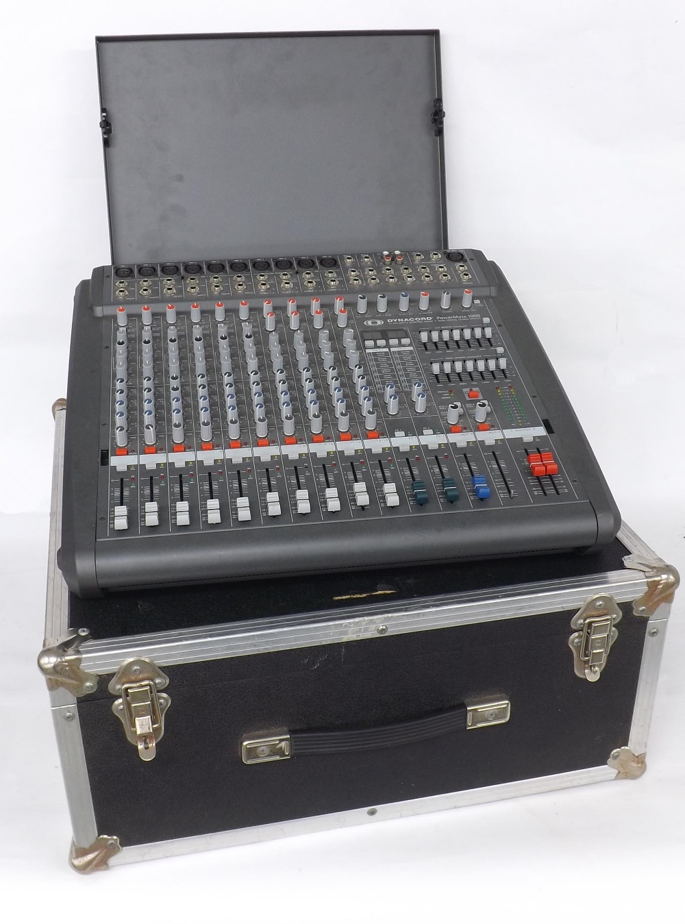 Dynacord Powermate 1000 powered mixer, within a fitted flight case