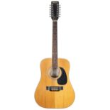 Kimbara twelve string acoustic guitar, made in Japan, natural finish; together with an Encore ENC2