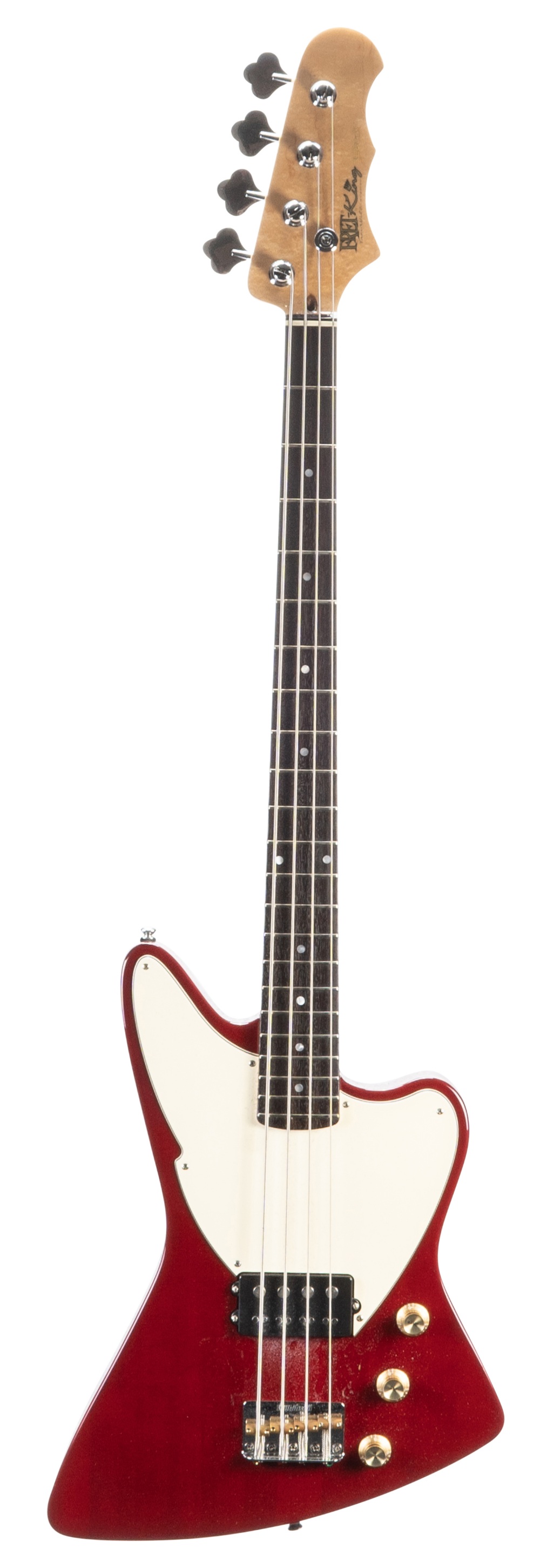 Fret-King Esprit four string bass guitar, ser. no. SM01xx3; Finish: red; Fretboard: rosewood; Frets: