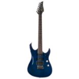 Maverick F1 electric guitar; Finish: trans blue, various blemishes; Fretboard: rosewood; Frets: