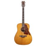 Yamaha FG-300 acoustic guitar, red label, made in Japan; Back and sides: rosewood, surface scratches