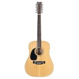 Fender F-55-12 left-handed twelve string acoustic guitar, made in Japan, ser. no. F7xxxx0; Back