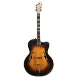 1950s Hans Jensen Single acoustic archtop guitar; Finish: sunburst, body with various hairline